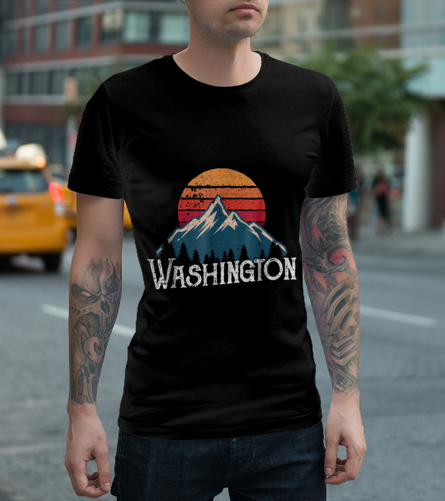 Retro Washington WN Mountains State Sunset Forest Scenery T-Shirt