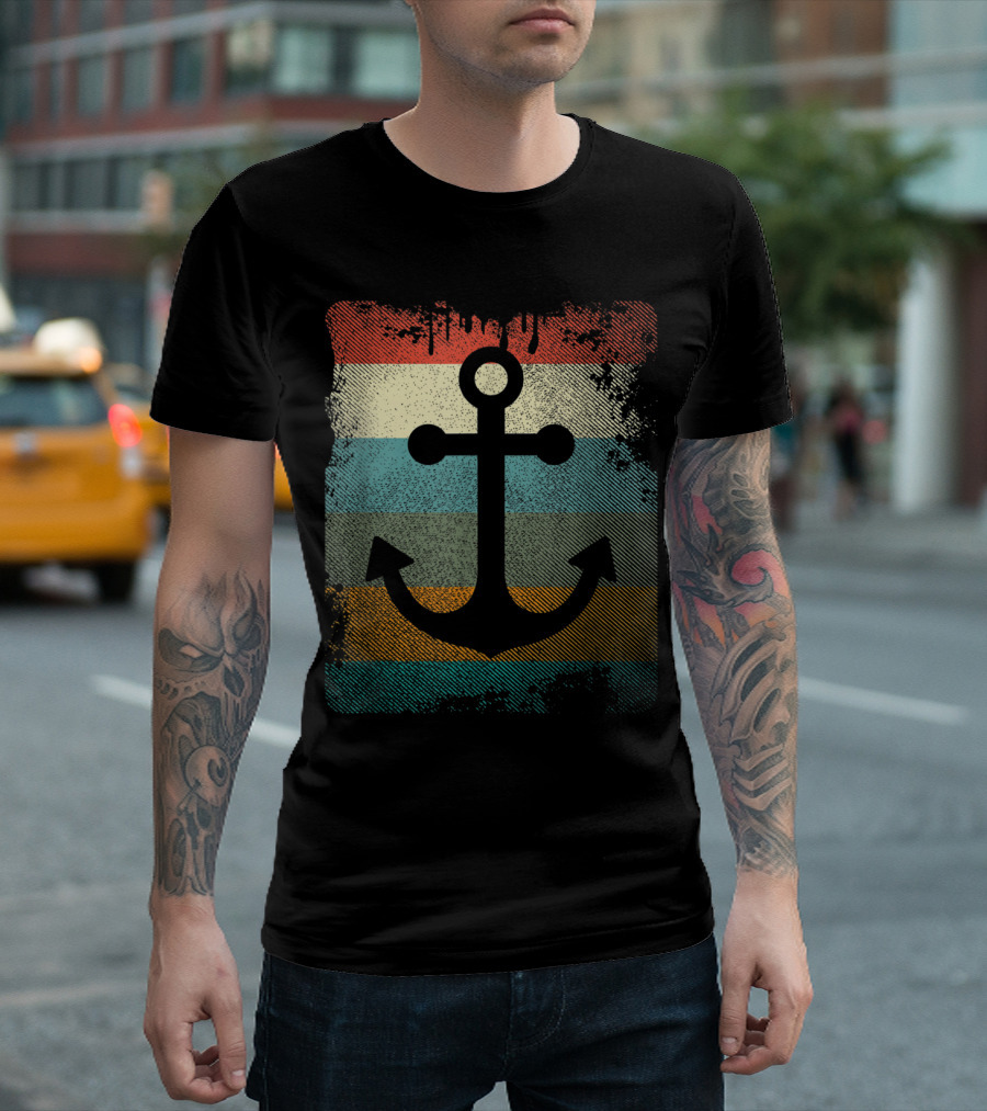 Vintage Anchor Boating Sail Retro Nautical Stripes T-Shirt