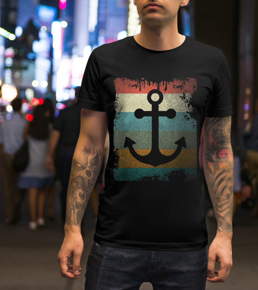 Vintage Anchor Boating Sail Retro Nautical Stripes T-Shirt