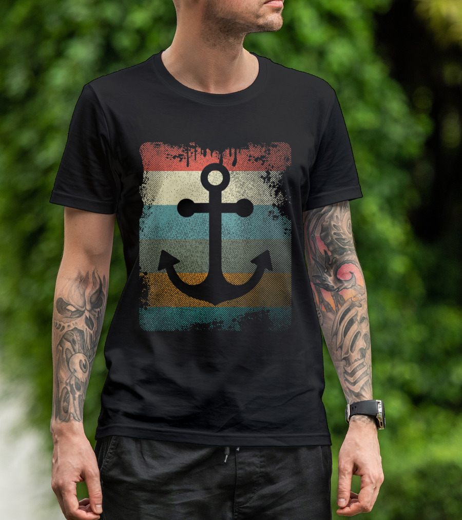 Vintage Anchor Boating Sail Retro Nautical Stripes T-Shirt