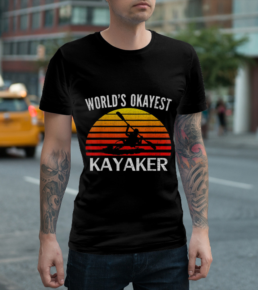 World's Okayest Kayaker Vintage Sunset T-Shirt