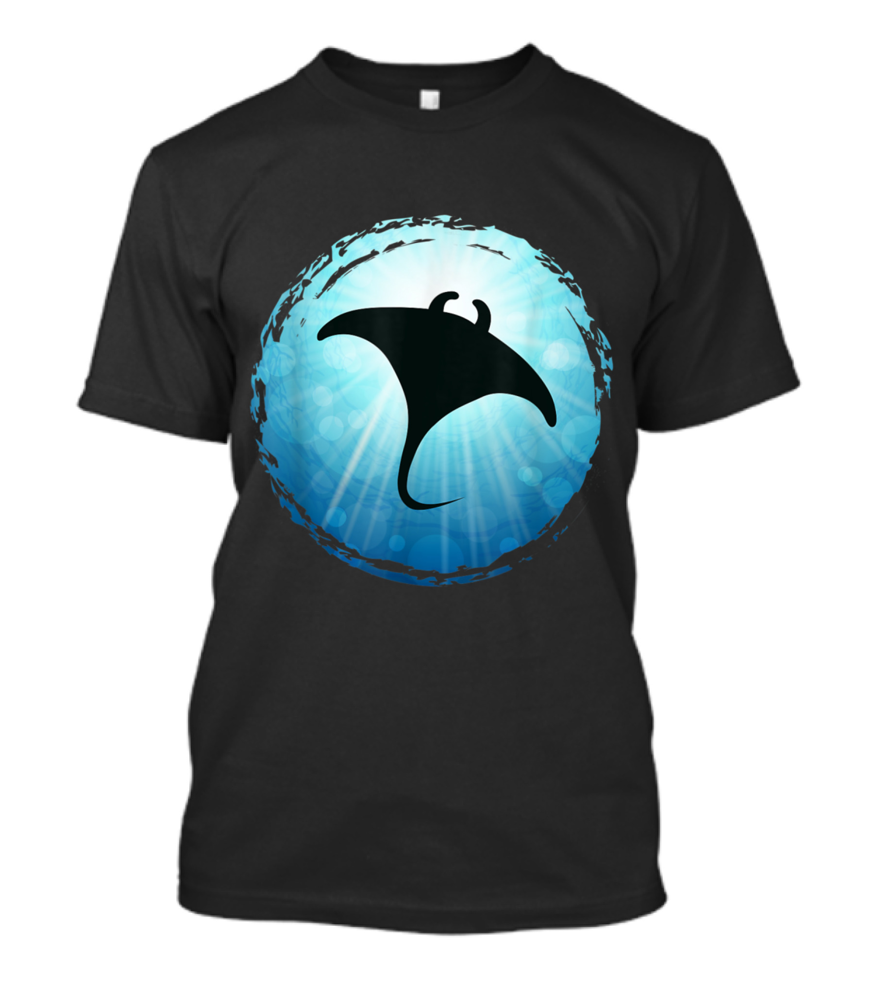 Manta Ray Blue Ocean Scuba Diving Freediving Silhouette In Deep Sea Circle T-Shirt