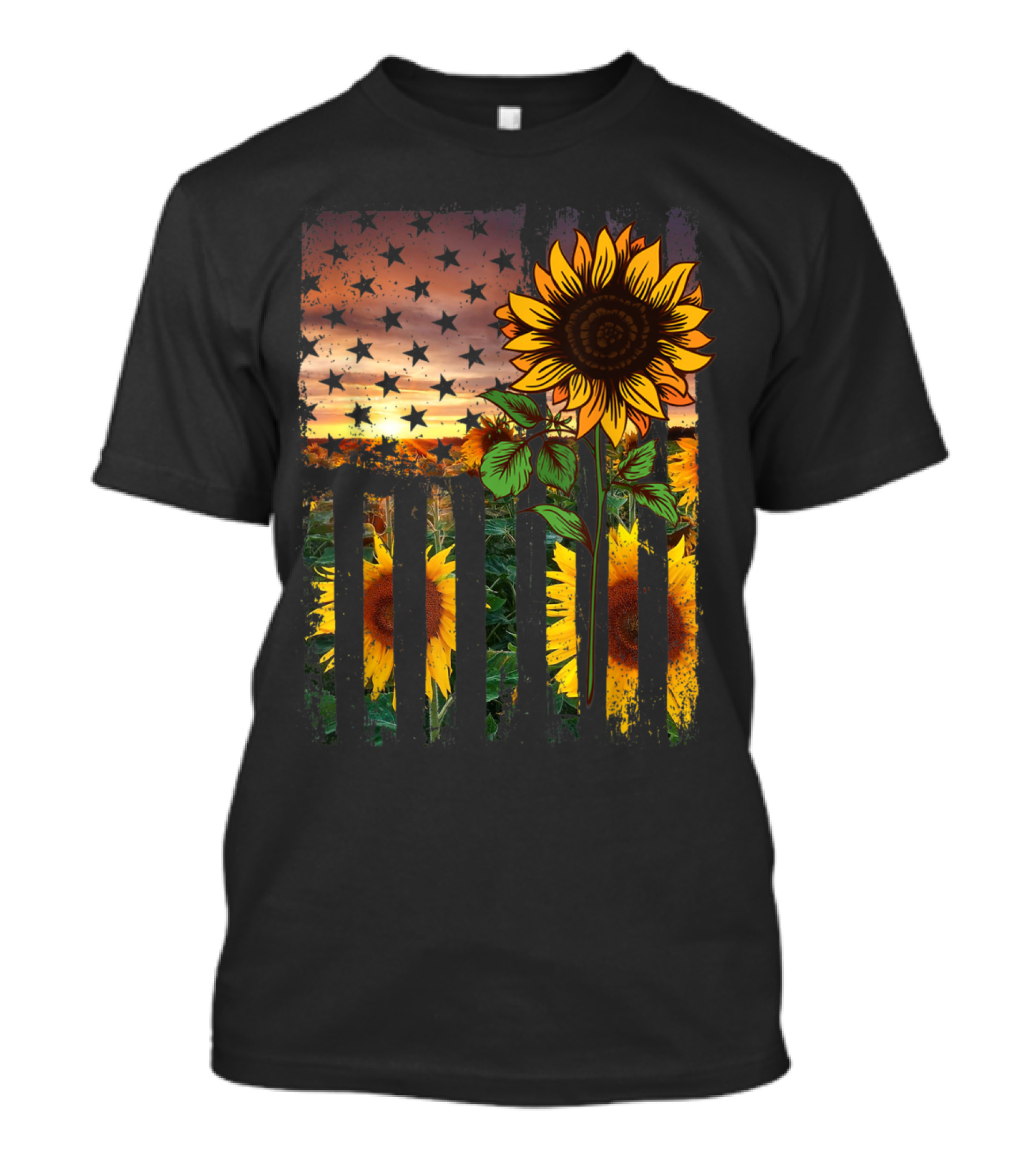 Sunflower And American Flag Sunset 4th Of July T-Shirt