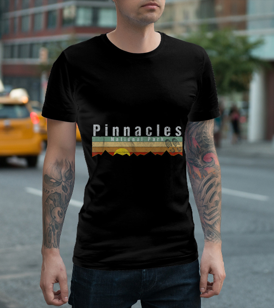 Pinnacles National Park Retro Sunset Hiking Boot Print T-Shirt