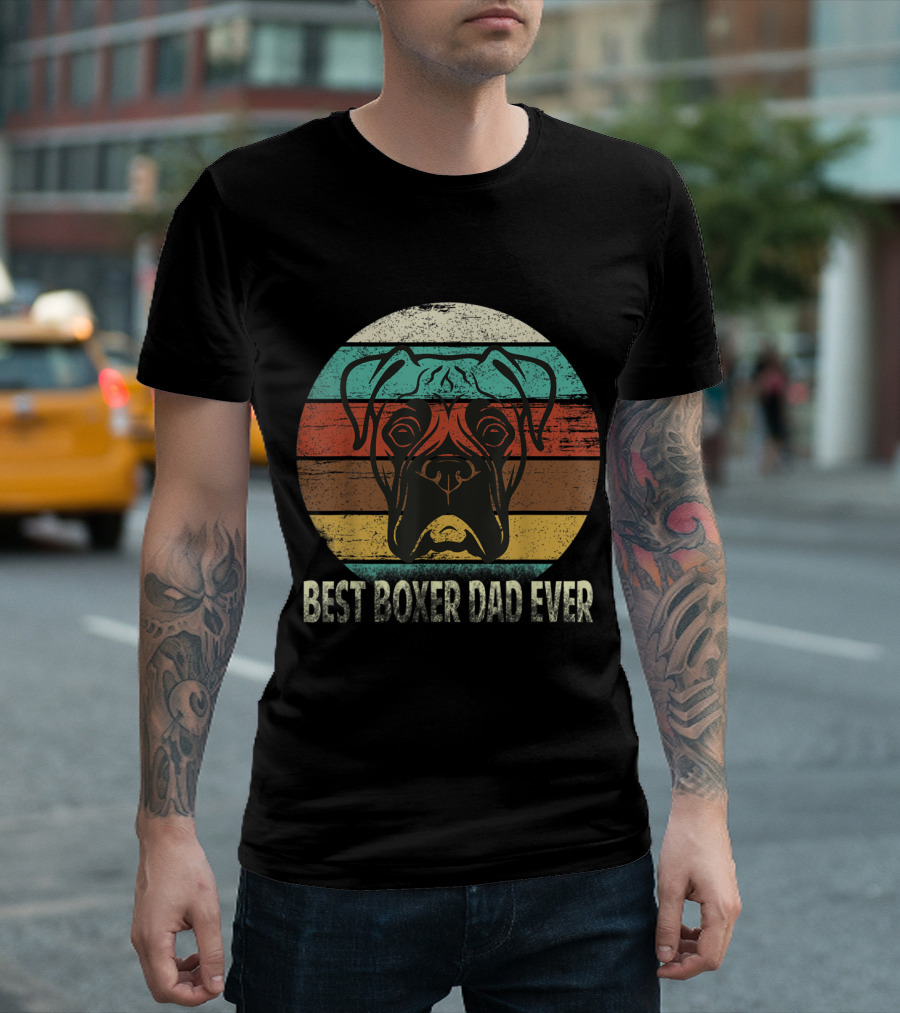 Best Boxer Dad Ever Vintage Striped Boxer Dog T-Shirt