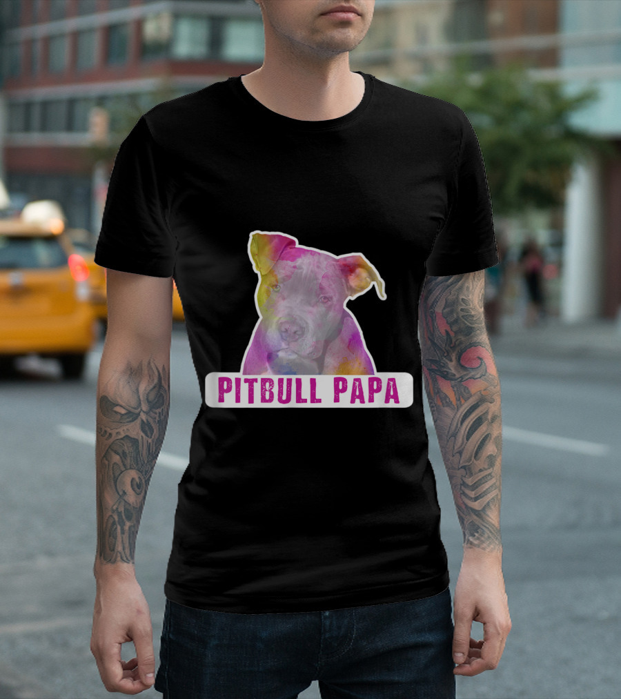 Pitbull Papa Watercolor Design Pitbull Dad Gift T-Shirt