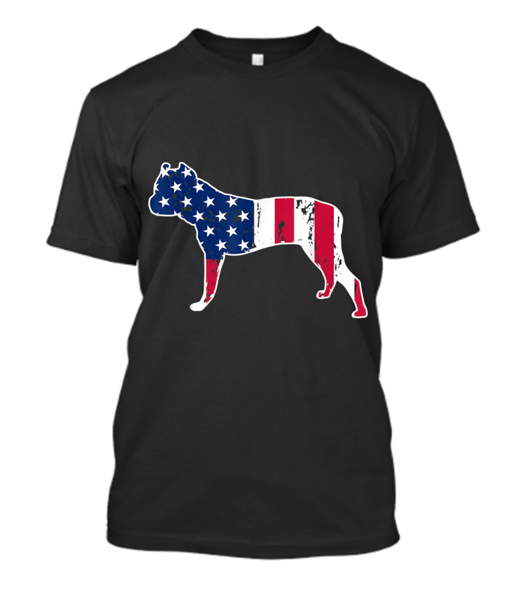 Pitbull Dog Silhouette With American Flag For 4th Of July T-Shirt