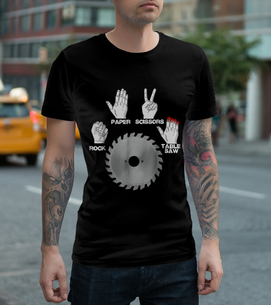 Rock Paper Scissors Table Saw Hand Gesture T-Shirt