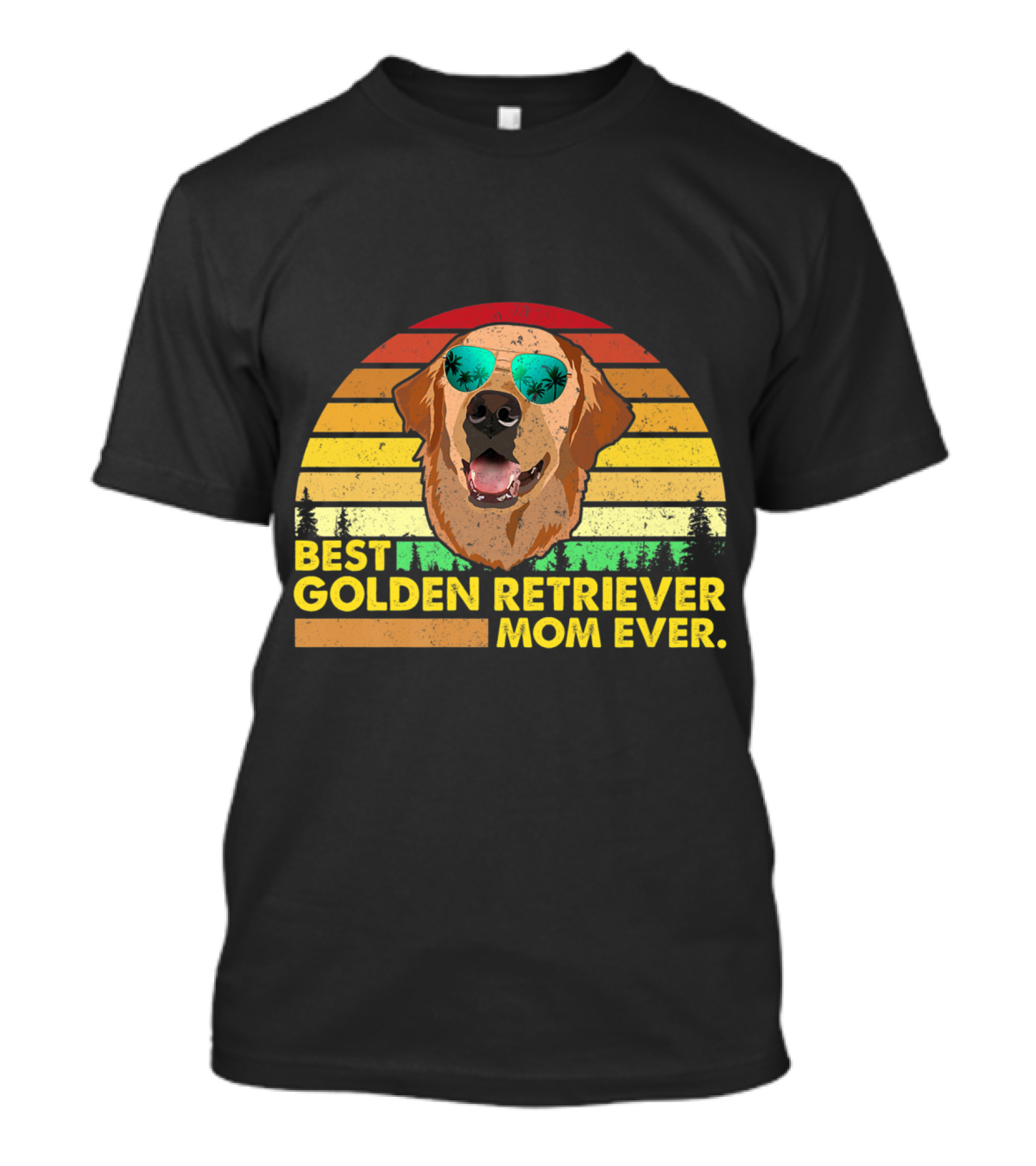 Best Golden Retriever Mom Ever Vintage Style With Retro Sunset And Sunglasses T-Shirt