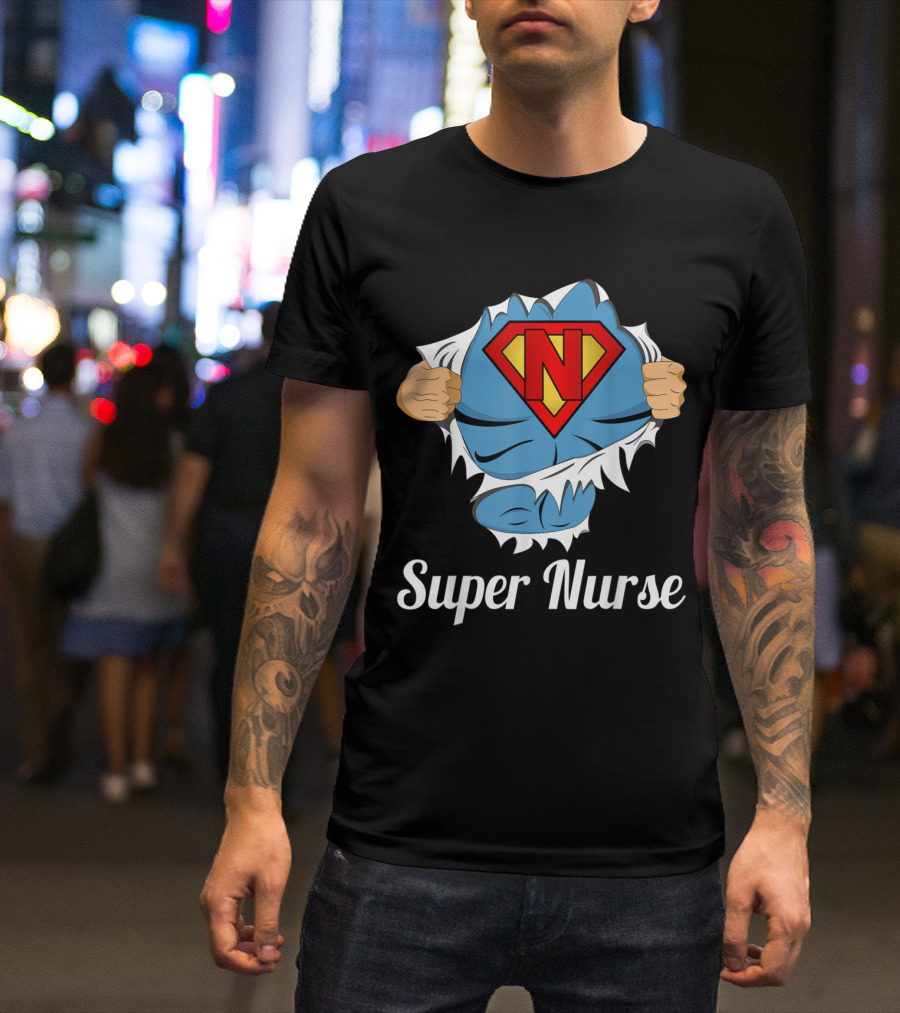 Super Nurse N Logo Heroic Peel Superpower T-Shirt