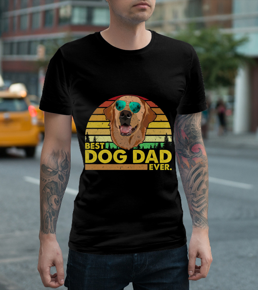 Best Dog Dad Ever Vintage Labrador Retreiver with Sunglasses Retro Sunset T-Shirt