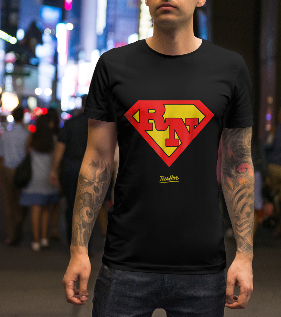 RN Superhero Nurse Logo Red Yellow TeesHive T-Shirt