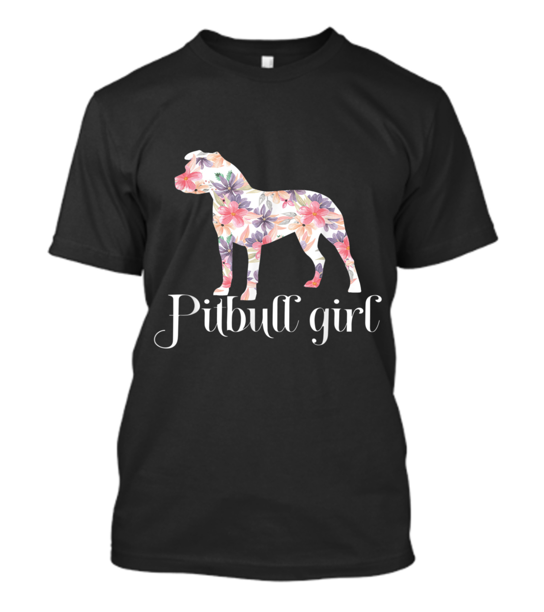 Pitbull Girl Floral Silhouette Art Pitbull T-Shirt