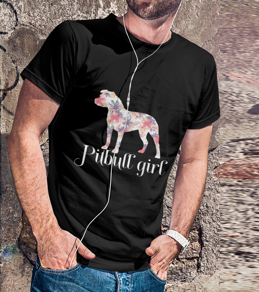 Pitbull Girl Floral Silhouette Art Pitbull T-Shirt