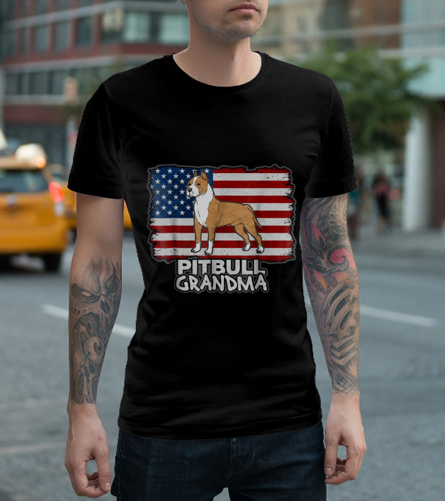 American Flag Pitbull Grandma Patriotic Dog T-Shirt