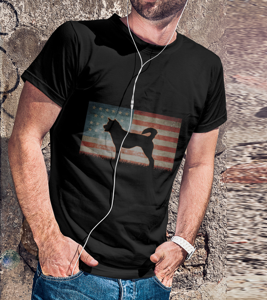 Vintage Siberian Husky Silhouette With USA Flag Background T-Shirt