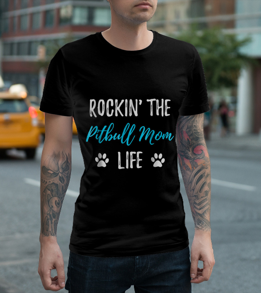 Rockin' the Pitbull Mom Life with Paw Prints T-Shirt