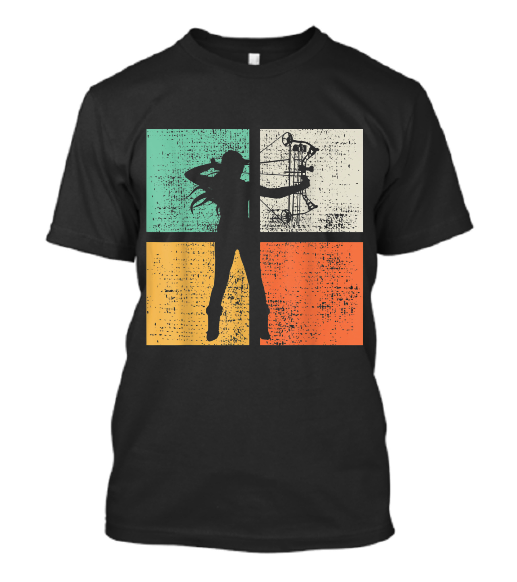 Vintage Bow Hunting Archery Silhouette Retro Style Quadrant Colors T-Shirt