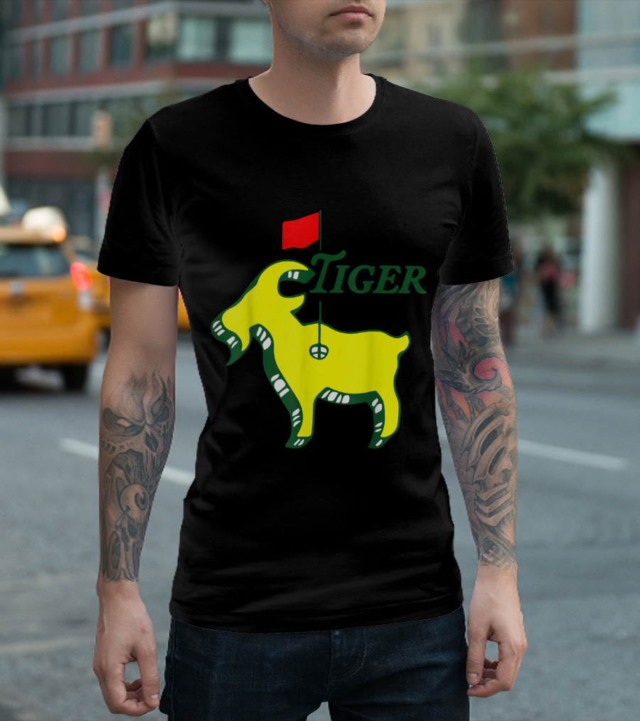 Tiger Goat with Masters Golf Flag Motif T-Shirt