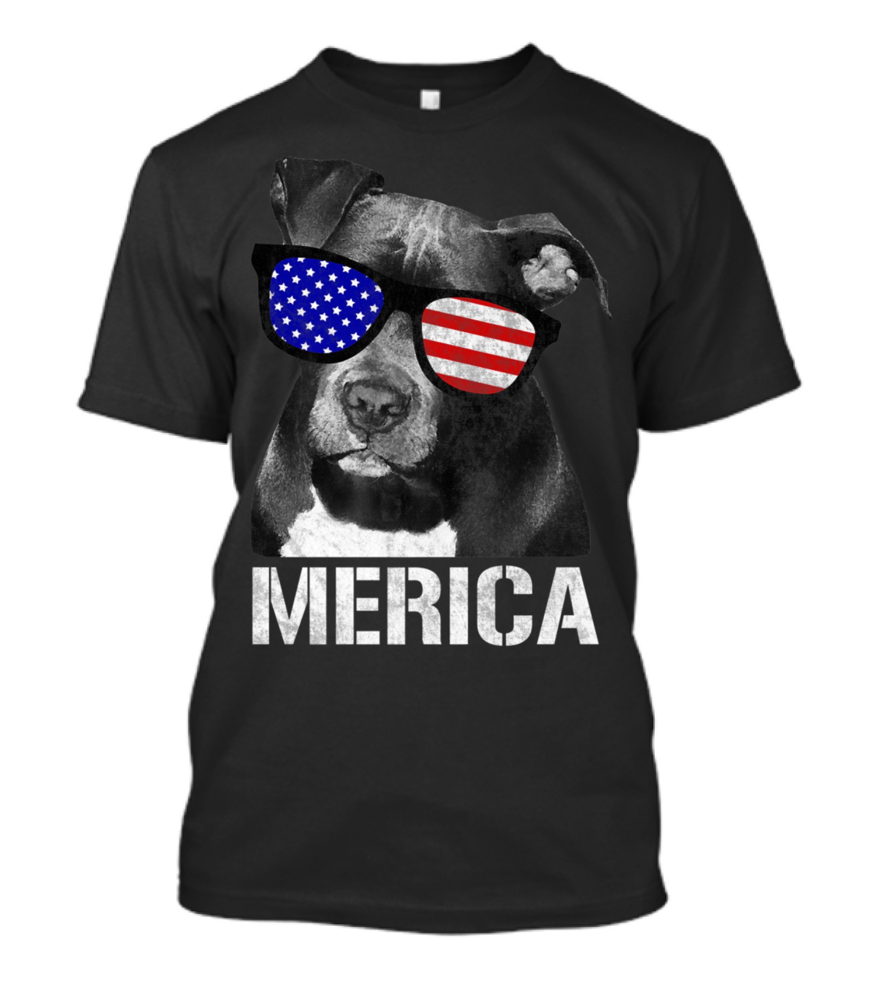 Pitbull Merica Dog With Patriotic American Flag Sunglasses T-Shirt