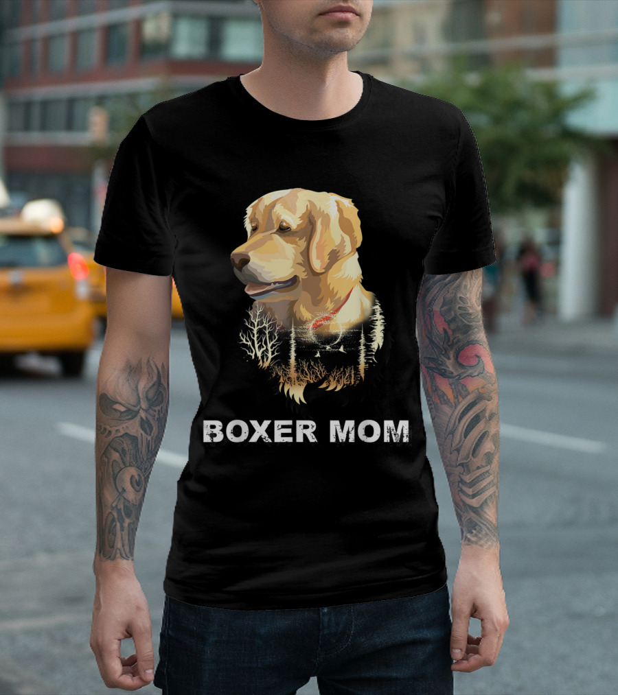 Boxer Mom Dog Silhouette Forest Scene T-Shirt