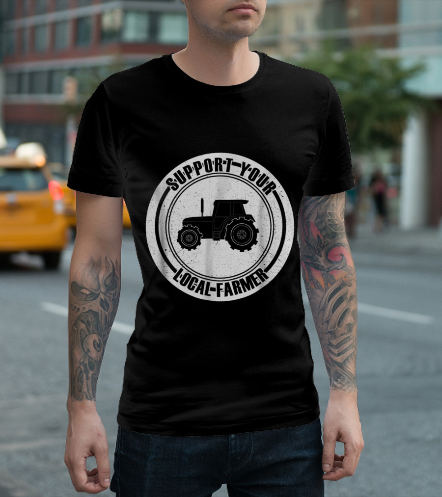 Support Your Local Farmer Tractor Graphic Circular T-Shirt