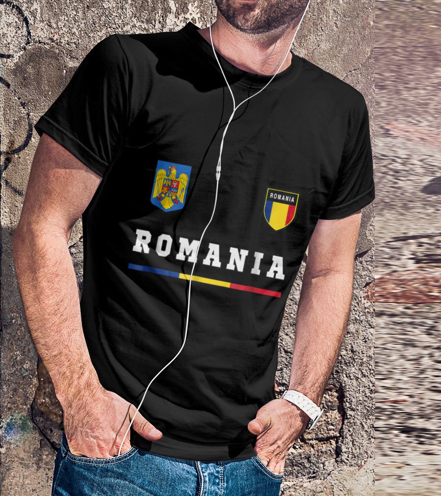 Romania Soccer Jersey With National Coat Of Arms And Tricolor Flag Elements T-Shirt