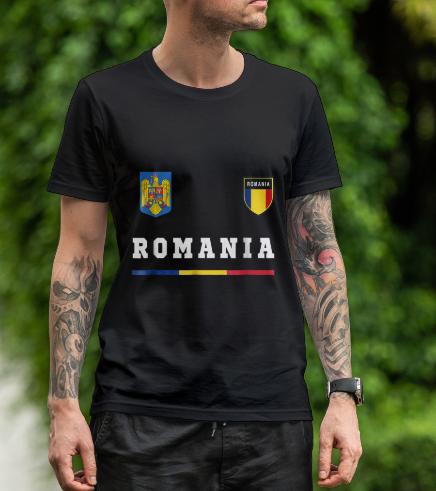 Romania Soccer Jersey With National Coat Of Arms And Tricolor Flag Elements T-Shirt