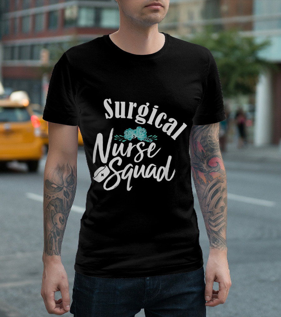 Surgical Nurse Squad with Florals and Nurse Cap T-Shirt