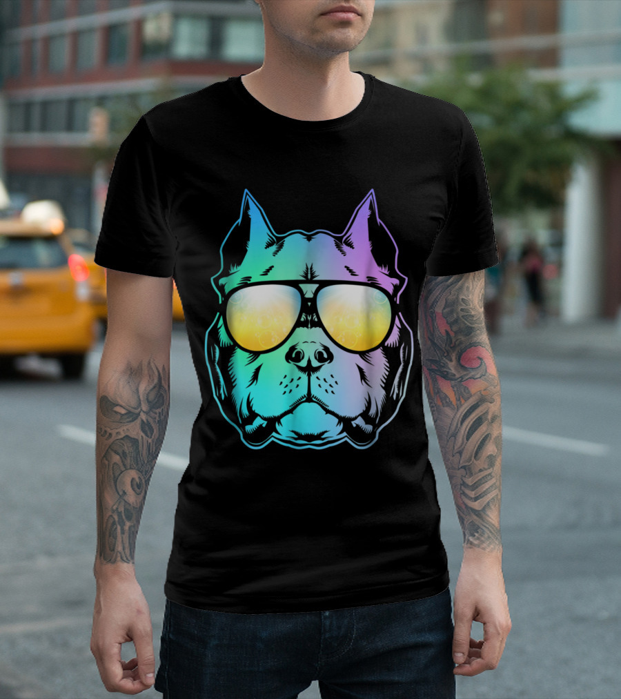 Pitbull Neon Bully with Sunglasses in Vibrant Colors T-Shirt