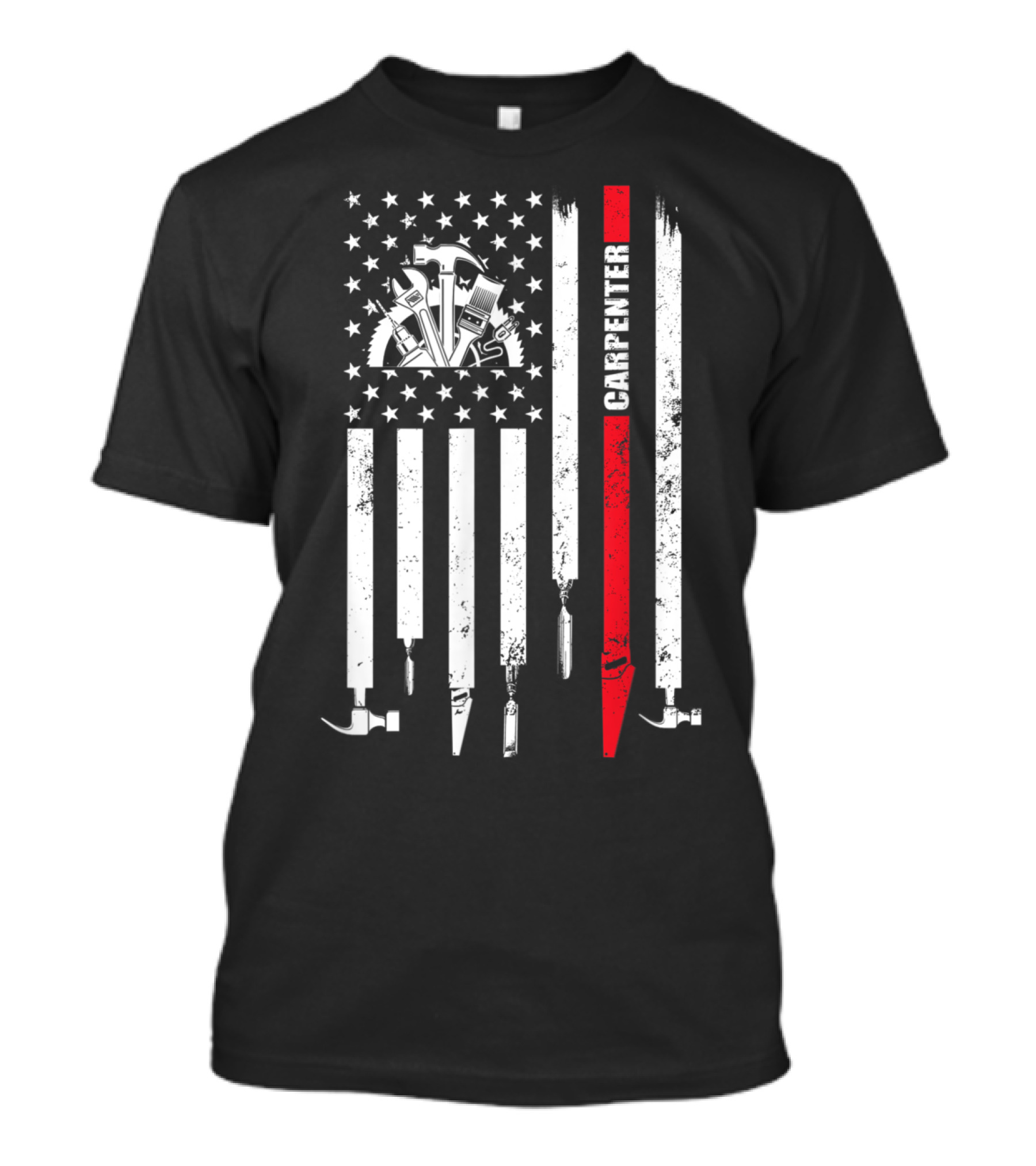 United States Tools Flag With Carpenter And Distressed Hammer T-Shirt