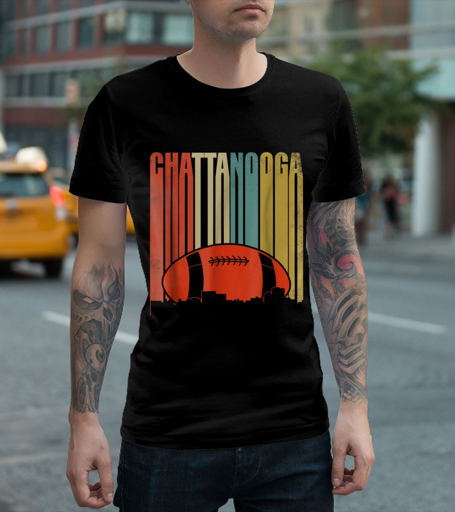 Retro Rugby Football Design Chattanooga Skyline Gradient T-Shirt