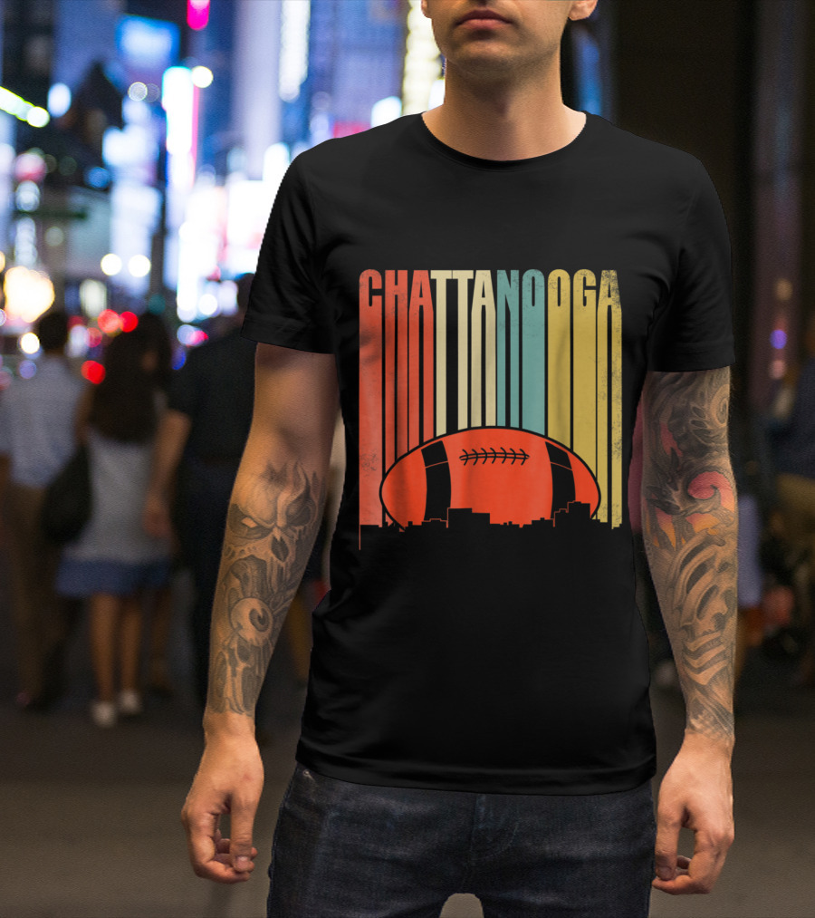 Retro Rugby Football Design Chattanooga Skyline Gradient T-Shirt