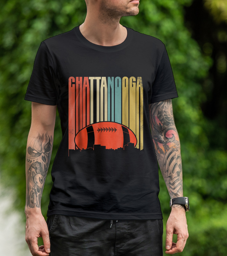Retro Rugby Football Design Chattanooga Skyline Gradient T-Shirt