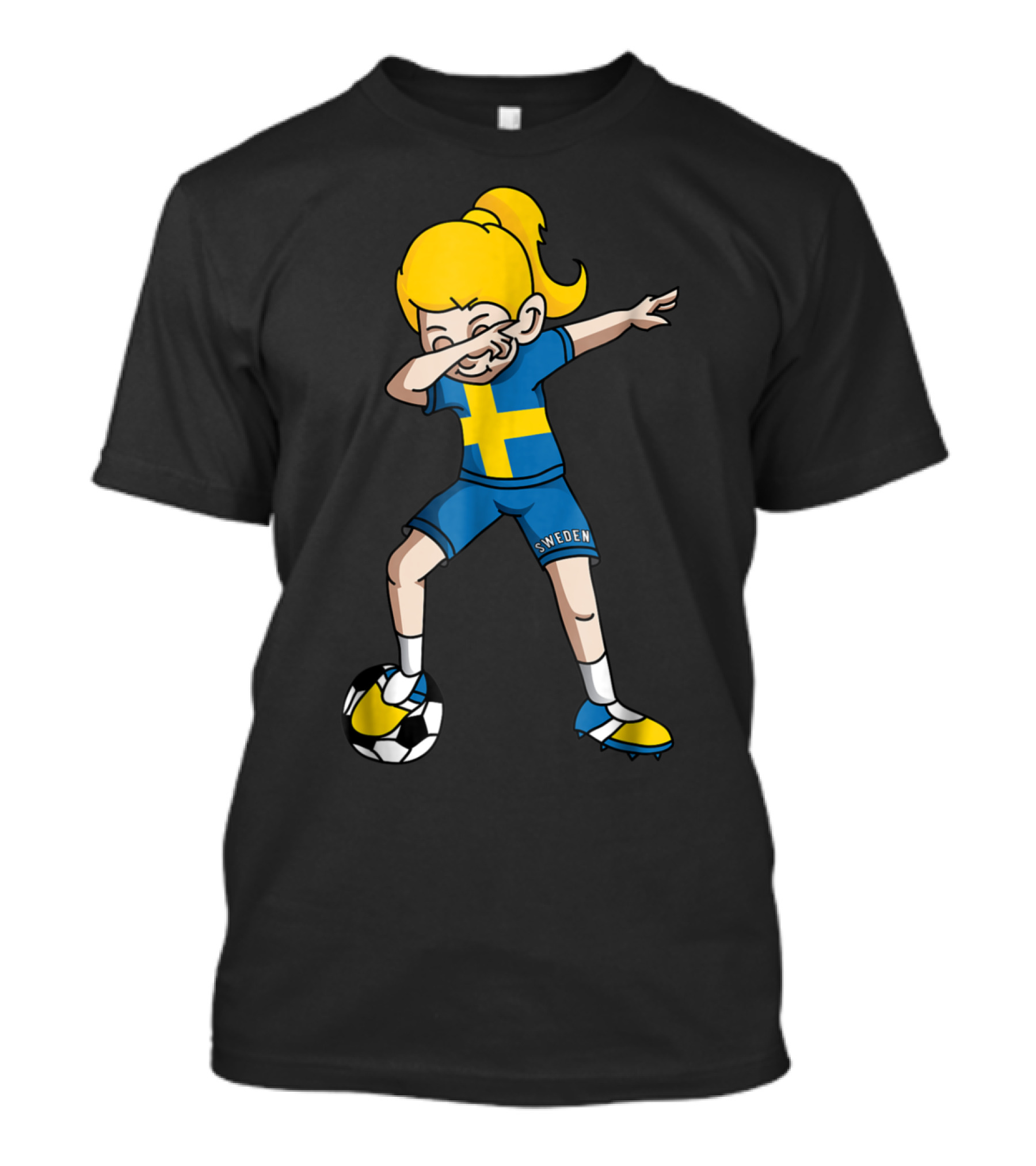 Sweden Flag Dabbing Soccer Girl Fan With Football T-Shirt