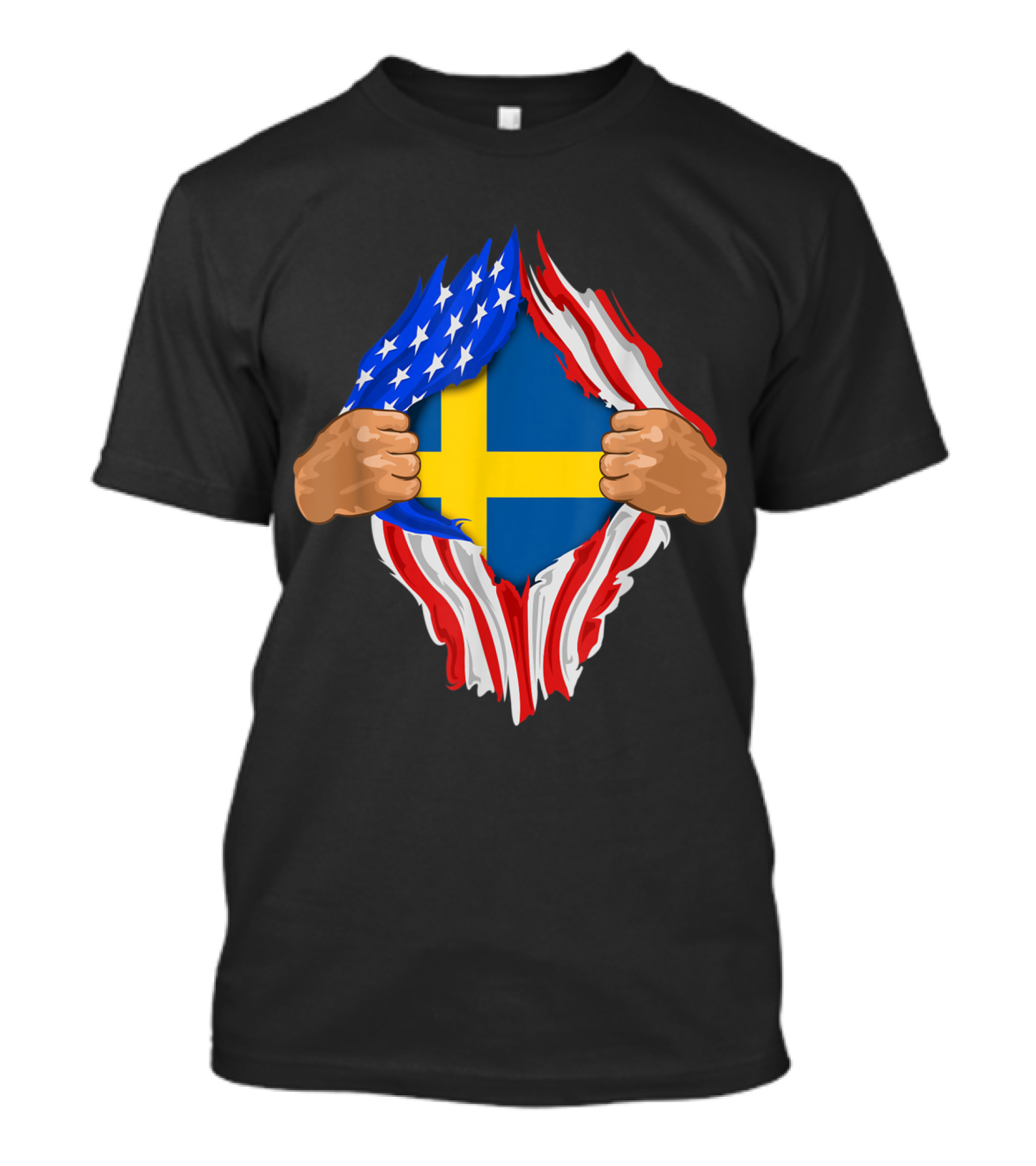 Torn American Flag Revealing Swedish Flag Hidden Within T-Shirt