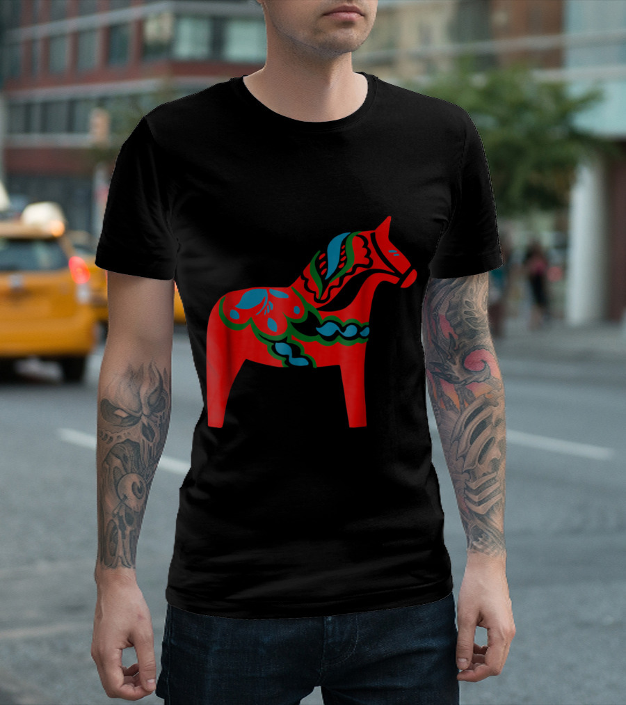 Swedish Dala Horse Red Dalecarlia Scandinavian Folk Art Traditional T-Shirt