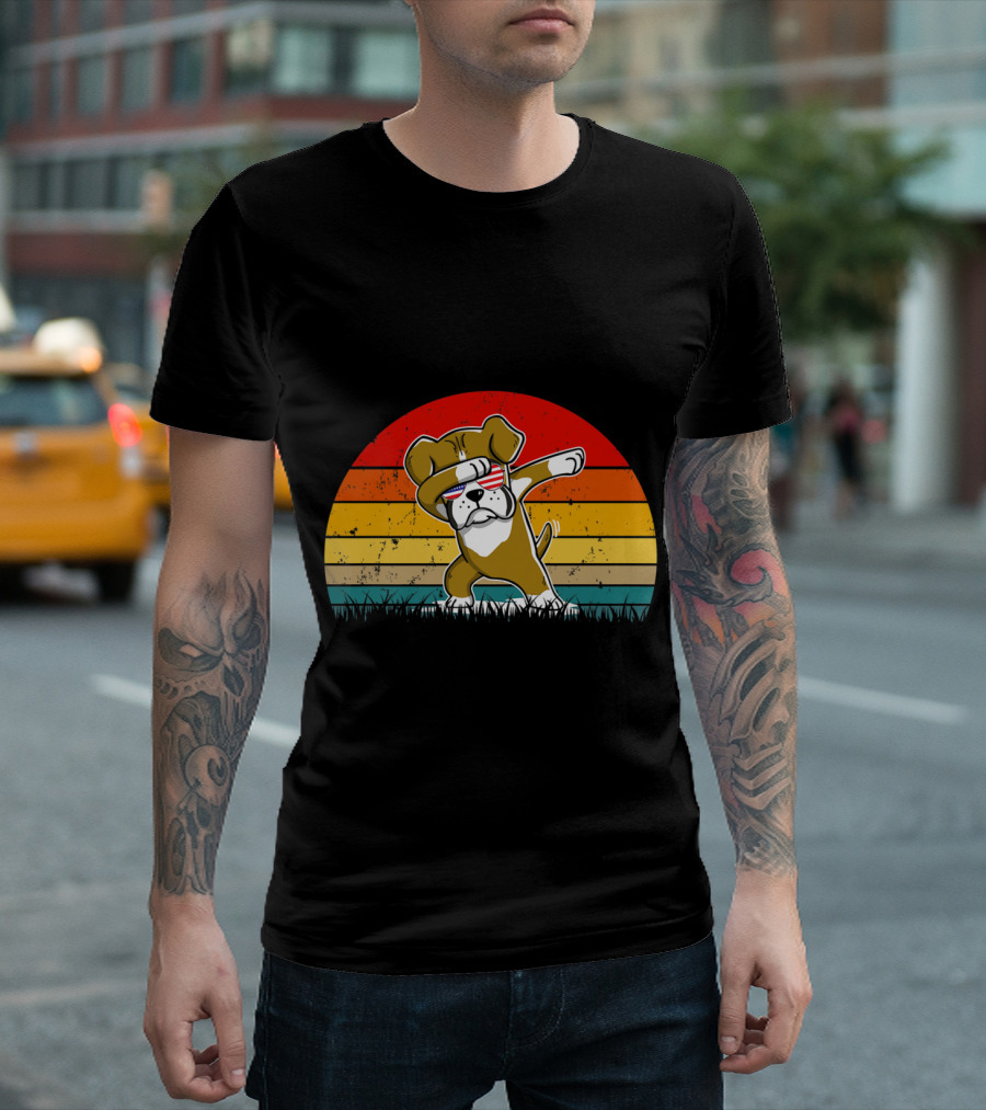 Vintage Dabbing Boxer Patriotic 4th of July Retro Sunset T-Shirt