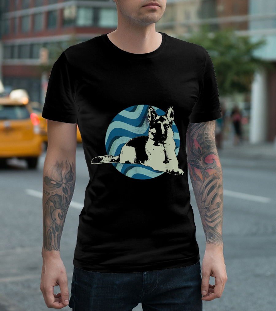 Vintage German Shepherd Dad Retro Waves Art Deco T-Shirt
