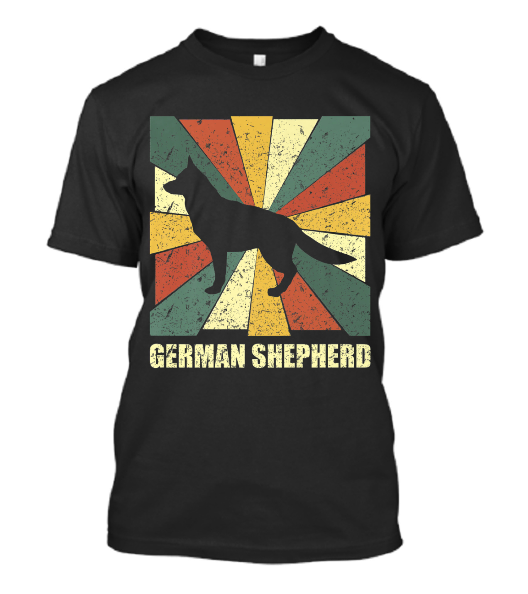 Vintage German Shepherd Dog Lover Retro Silhouette With Colorful Geometric Background T-Shirt