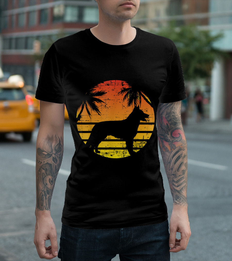 Sunset Palm Silhouette Vintage German Shepherd T-Shirt