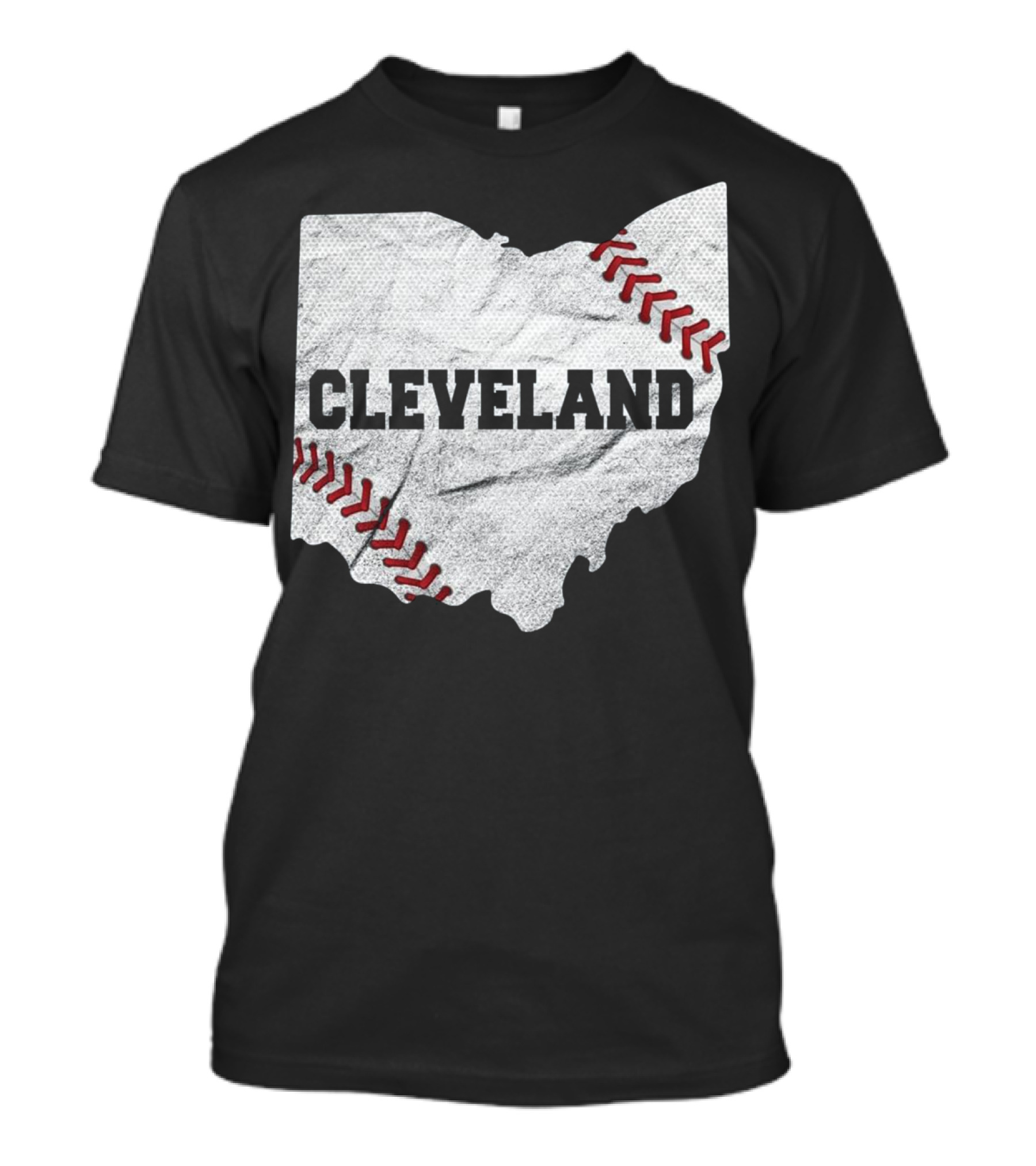 Cleveland Baseball Ohio State Map With Red Stitching T-Shirt