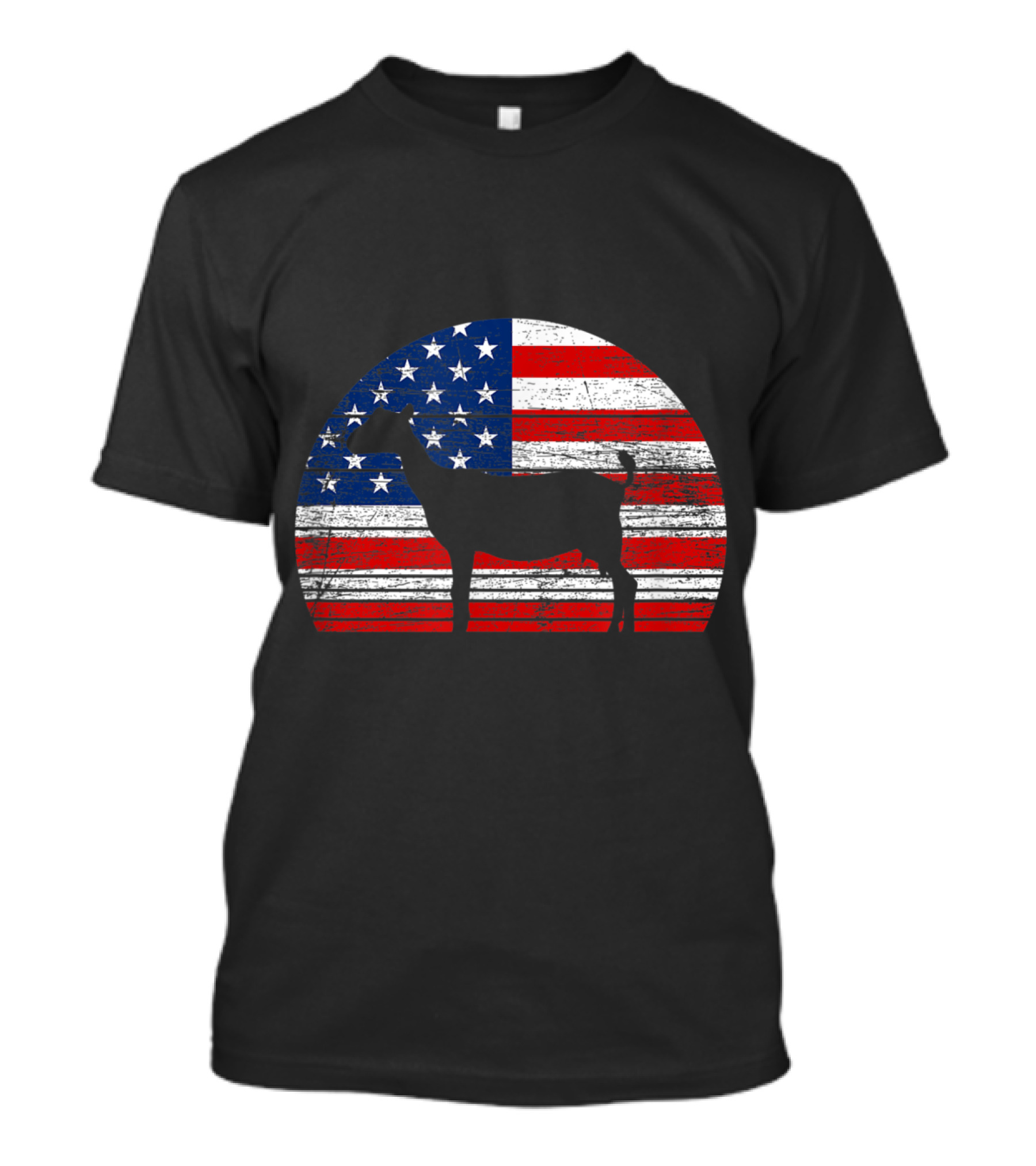 Vintage Goat Silhouette On Distressed American Flag Background T-Shirt