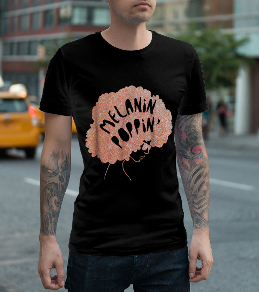 Melanin Poppin African Pride Black Beauty Glitter Afro T-Shirt
