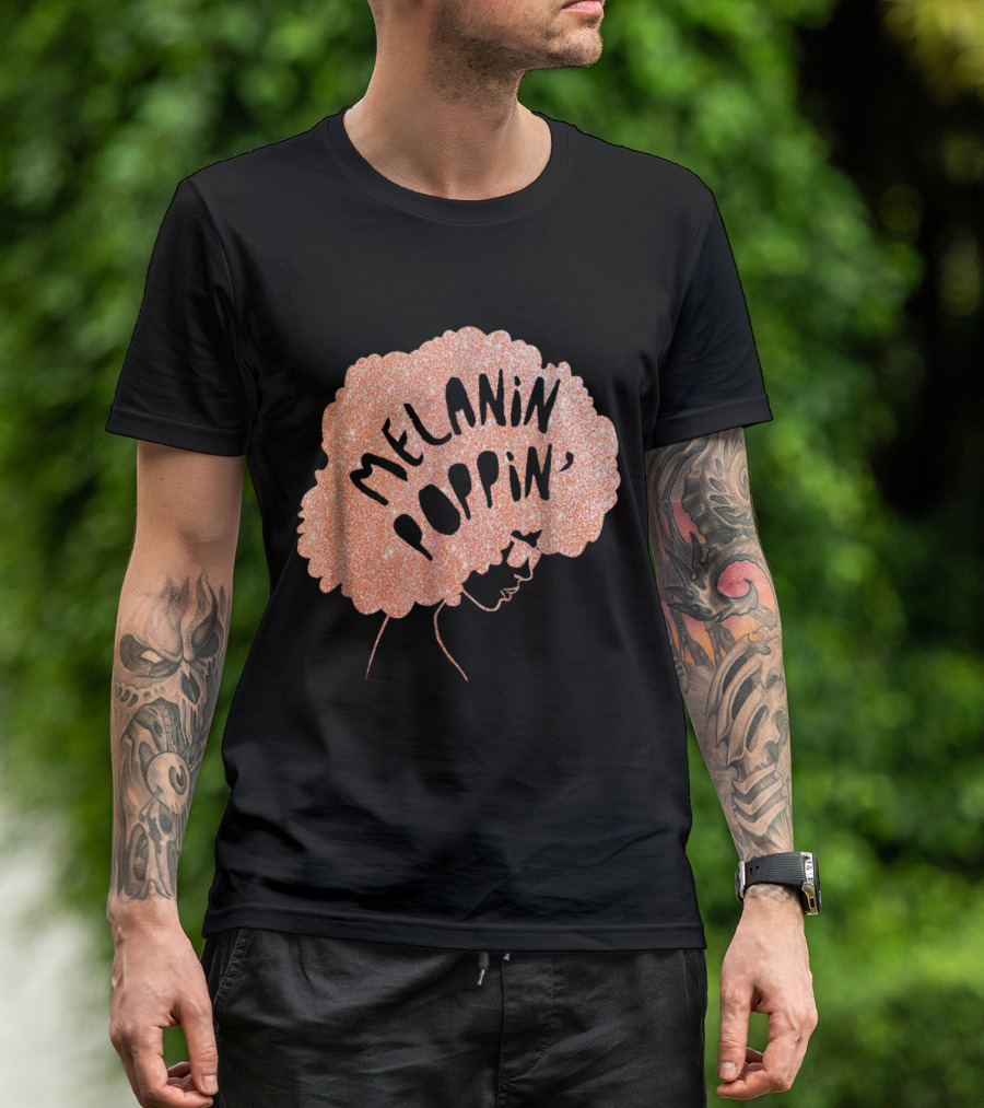 Melanin Poppin African Pride Black Beauty Glitter Afro T-Shirt