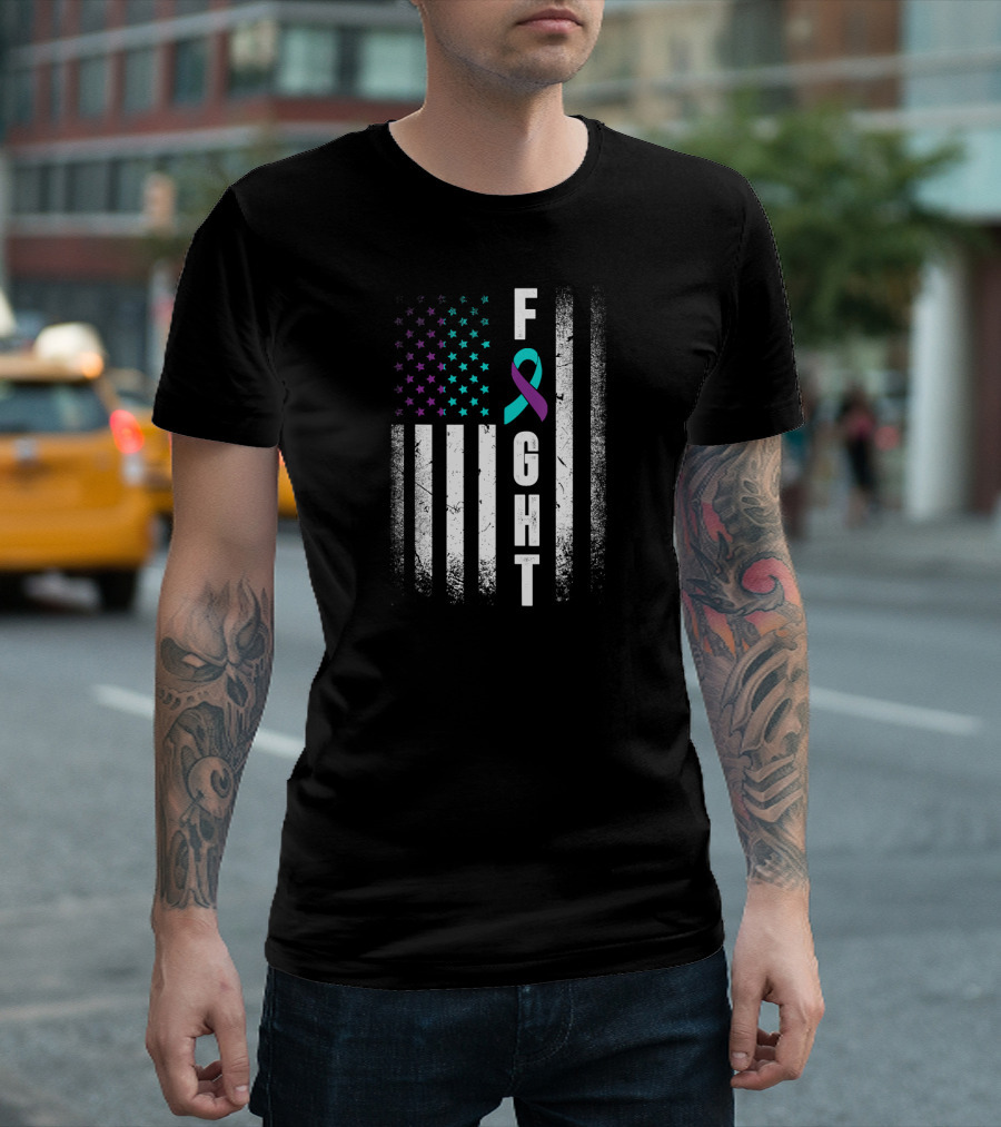 Distressed American Flag Fight Suicide Prevention Awareness T-Shirt