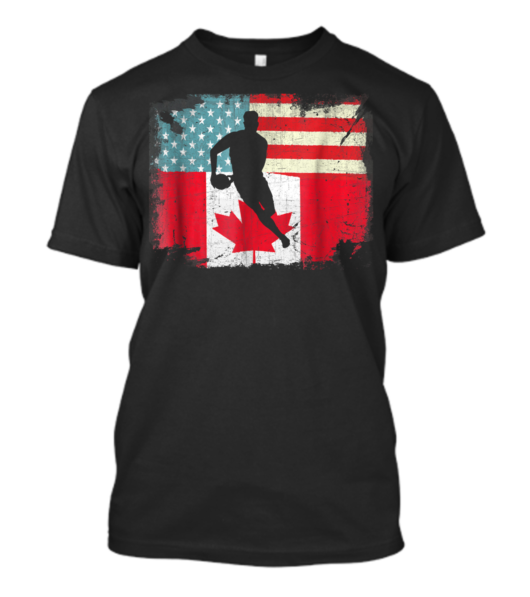 Distressed American And Canadian Flag Rugby T-Shirt