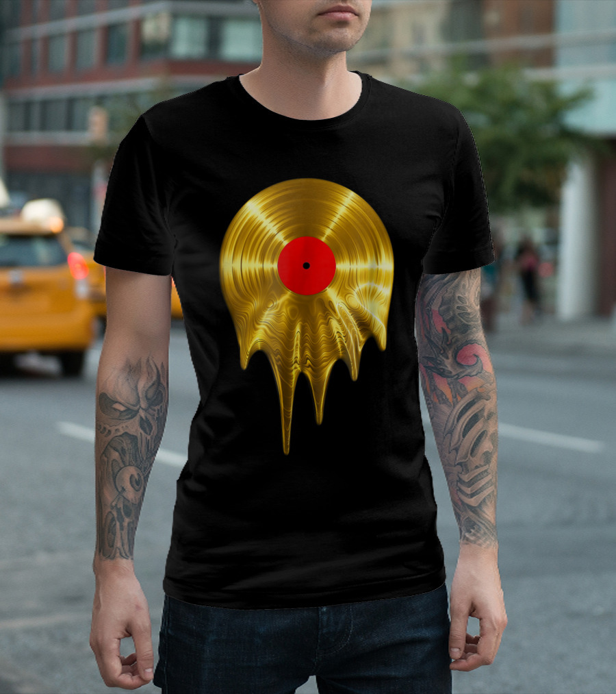 Melting Gold Vinyl Record Dripping Liquid T-Shirt
