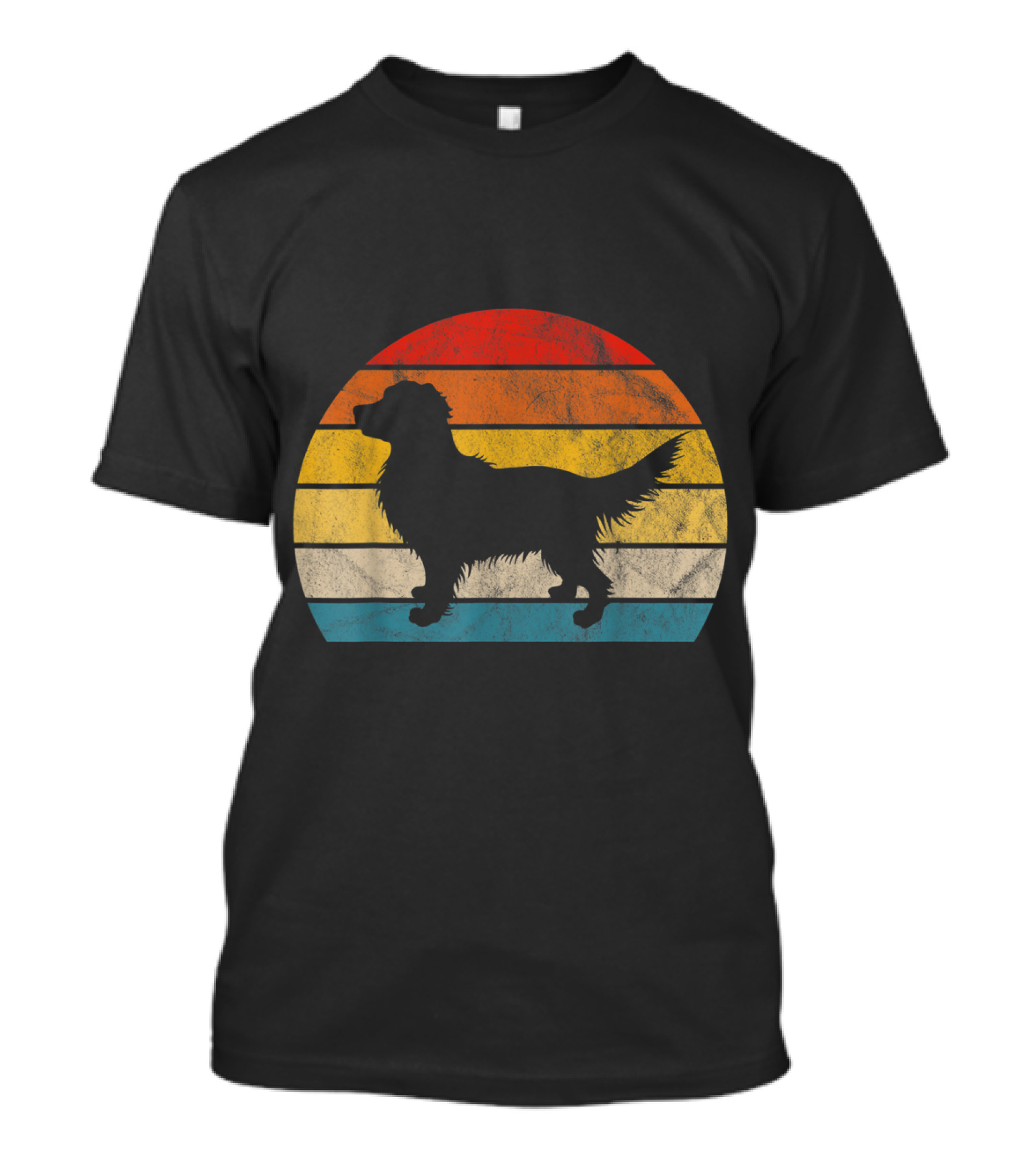 Golden Retriever Sunset Silhouette Retro Stripes T-Shirt