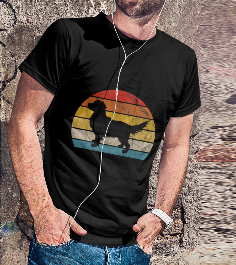 Golden Retriever Sunset Silhouette Retro Stripes T-Shirt